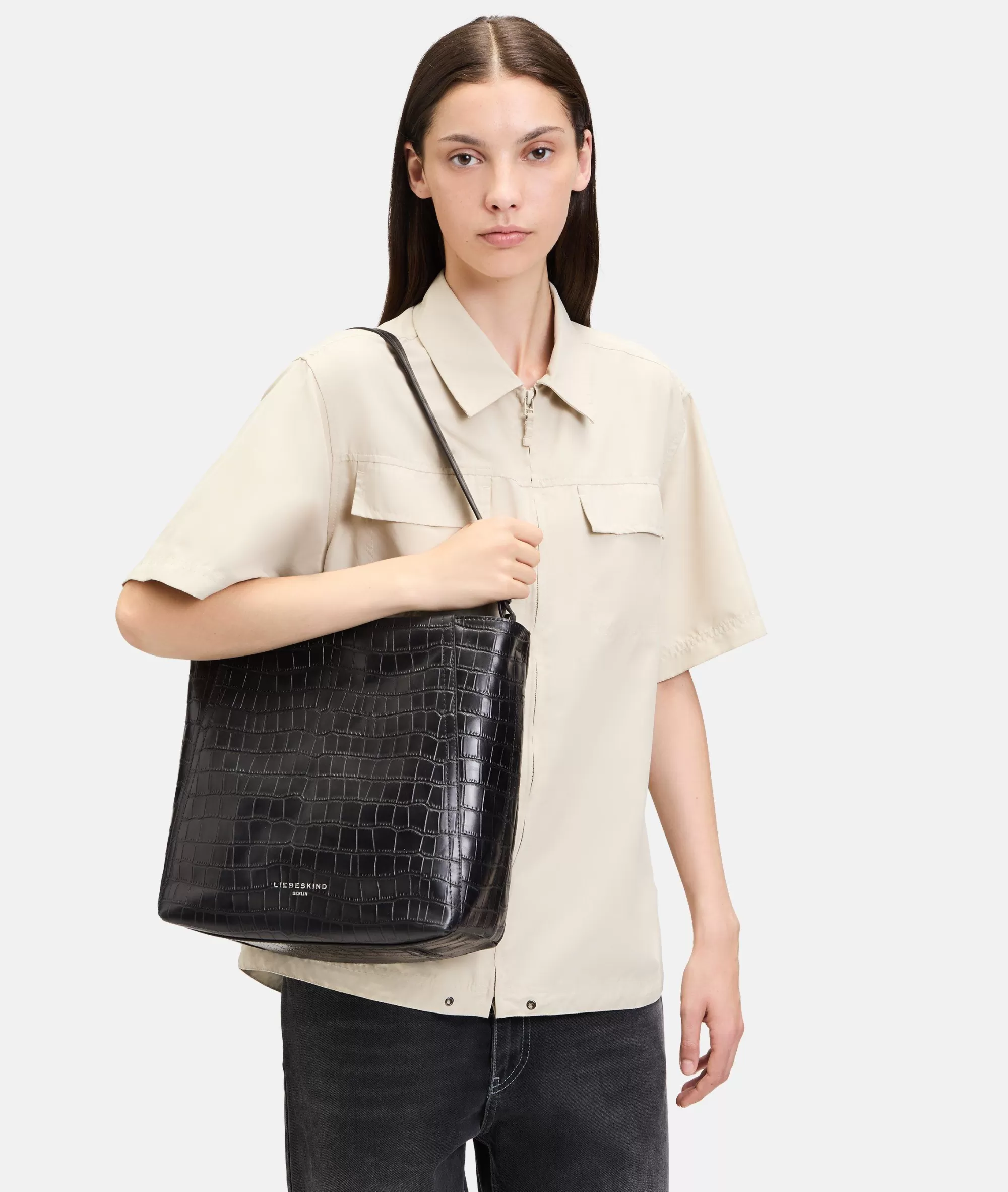 LIEBESKIND BERLIN  Ledertaschen | Schultertaschen<Kroko Chudy Hobo M schwarz