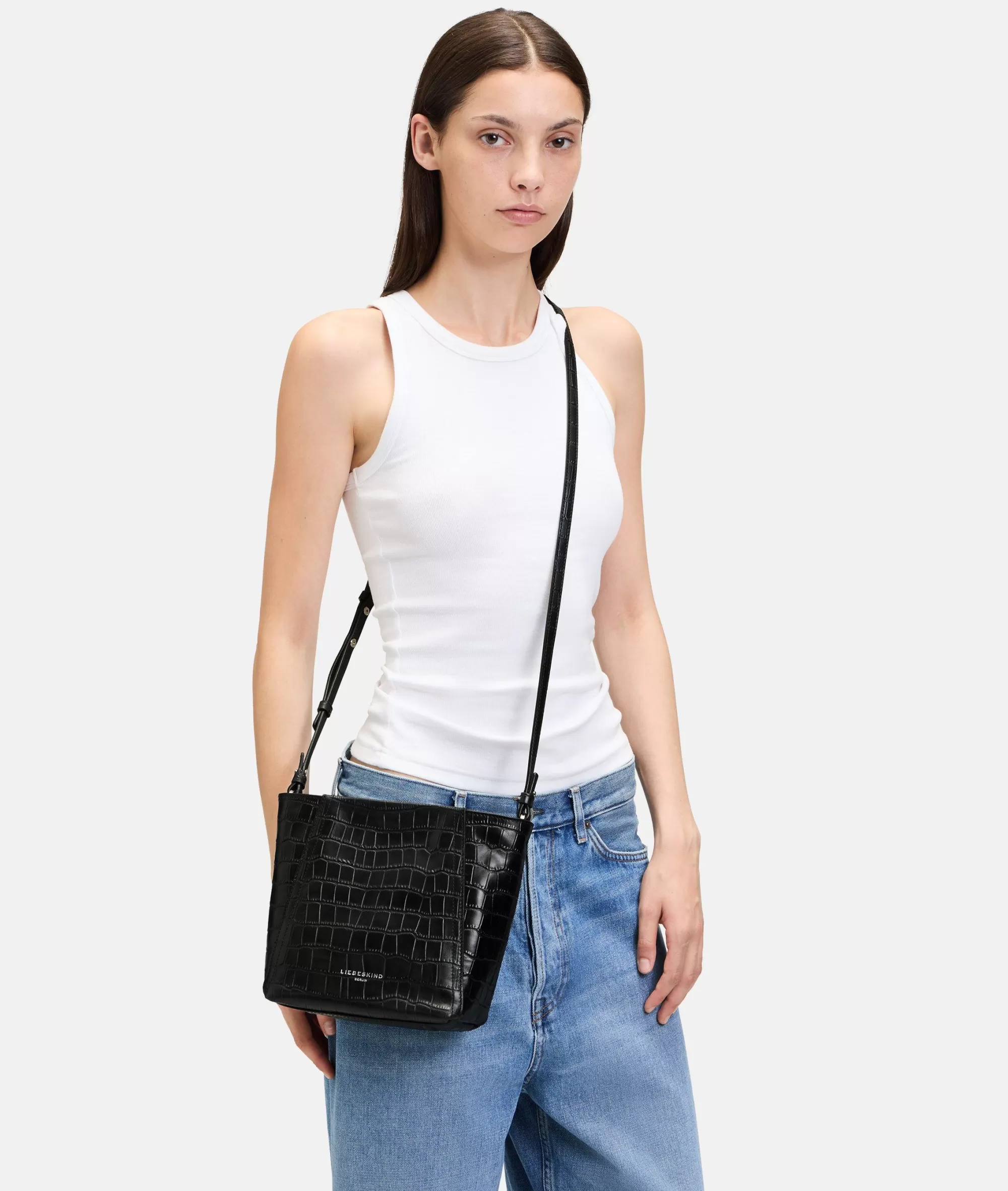 LIEBESKIND BERLIN  Ledertaschen | Schultertaschen<Kroko Chudy Hobo S schwarz