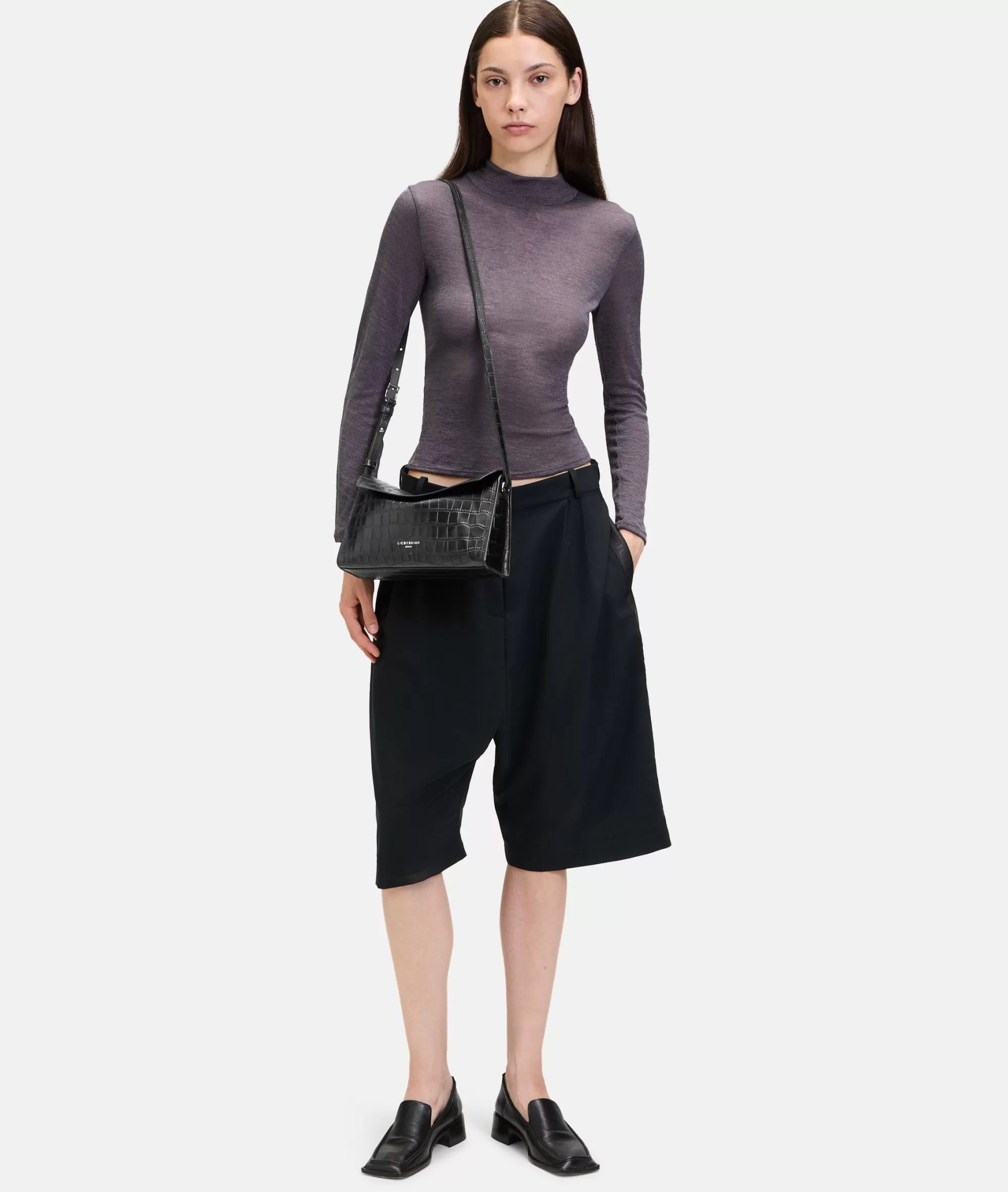 LIEBESKIND BERLIN  Ledertaschen | Umhängetaschen<Kroko Lora Shoulder-Bag S schwarz