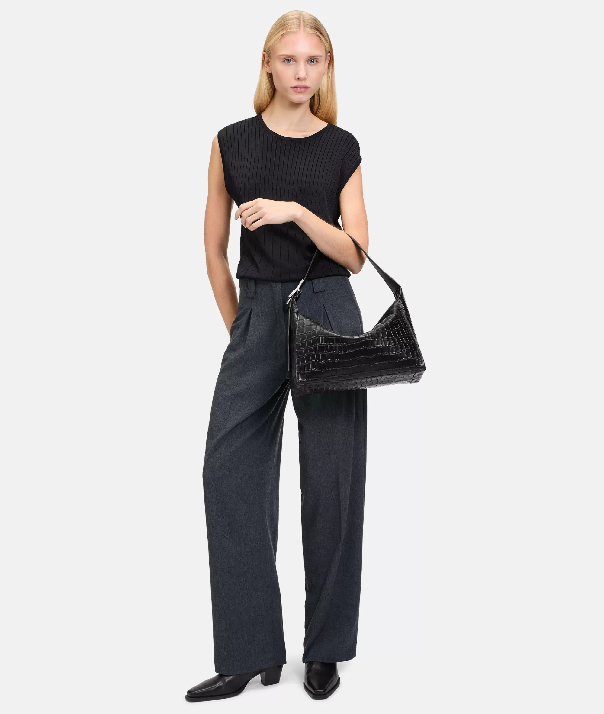 LIEBESKIND BERLIN  Ledertaschen | Schultertaschen<Kroko Lou Hobo M schwarz